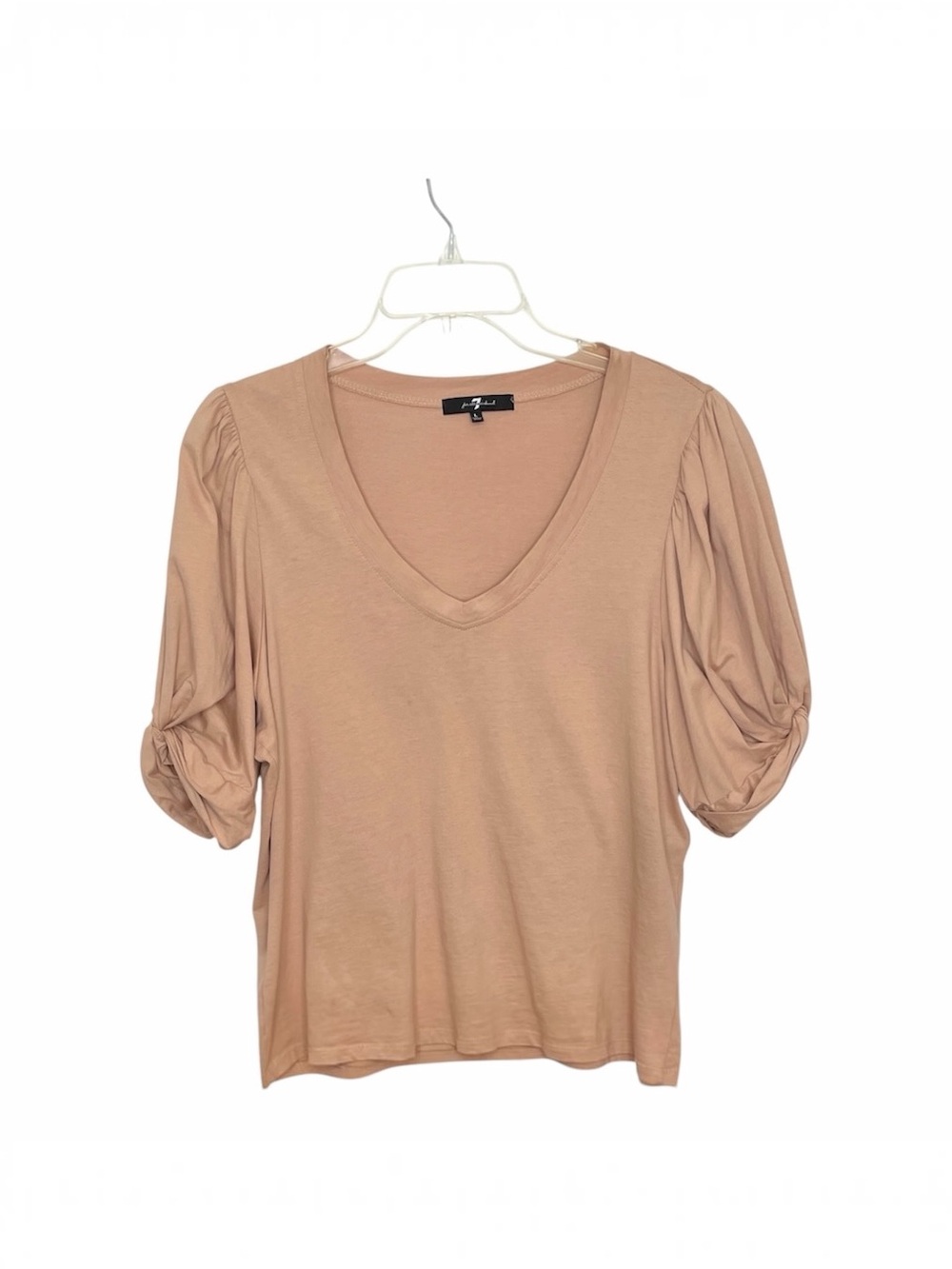 7 For All Mankind V-Neck Puff Sleeve Tee - Tan